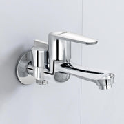 Plantex Pure Brass 2 in 1 Tap for Washing Machine/2-Way Bib Cock for Bathroom with Water Saving Aerator/Bib Cock with Brass Wall Flange and Teflon TapeTape (DOL-2305, Chrome)