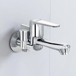 Plantex Pure Brass 2 in 1 Tap for Washing Machine/2-Way Bib Cock for Bathroom with Water Saving Aerator/Bib Cock with Brass Wall Flange and Teflon TapeTape (DOL-2305, Chrome)