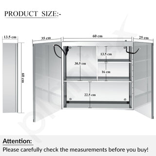 Plantex Luxury LED Mirror Cabinet for Bathroom/304 Grade Stainless Steel Bathroom Cabinet/Mirror for Bathroom with Double Door Cabinet (24x24 Inch-LED & Defogger/Chrome)