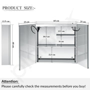 Plantex Luxury LED Mirror Cabinet for Bathroom/304 Grade Stainless Steel Bathroom Cabinet/Mirror for Bathroom with Double Door Cabinet (24x24 Inch-LED & Defogger/Chrome)