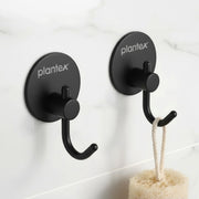 Plantex Wall Hanging Hook/Bath Towel Hook/Self Adhesive Round Robe Hooks for Kitchen/Bathroom/Stylish Home Decor Items - Pack of 2 (Black)