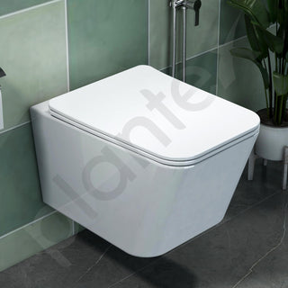 Plantex Imported Italica Ceramic Wall Mounted Commode/Rimless Square Washdown Western Toilet/P Trap Commode with Soft Close Seat Cover (Glossy White)