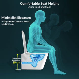 Plantex Imported Italica Ceramic Wall Hung Commode Toilet/Rimless Western Toilet/Washdown Commode with Soft Closing Toilet Seat - P Trap (Square - Matt White)