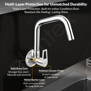 Plantex Pure Brass Kitchen Sink Tap Faucet/Wall Mount Sink Faucet with Wall Flange and Teflon Tape/Water Nal Tap with 360 Swiwel spot with Water Saving nozzel - Pack of 1 (Chrome, 3211)