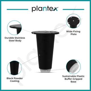 Plantex 4 Inch Sofa Legs for Bed Furniture/Sofa Legs for Table/Sofa Support Legs with Rubber Grip (Black, 6 Pcs)