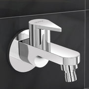 Plantex Pure Brass PAC-1828 Washing Machine Tap with Teflon Tape & Brass Wall Flange/Nozzle Tap for Garden-7 Year Warranty (Mirror Chrome Finish)