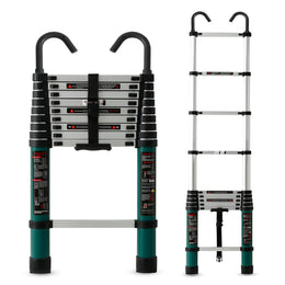 Plantex 2.9m (9.5 ft.) Aluminium Telescopic Ladder/10-Steps Portable Ladder with Removable Hooks/Foldable Multipurpose Collapsible Ladder for Home & Outdoor Use/2 Years of Warranty By Plantex-(Green)