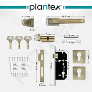 Plantex Door Lock with Handle/Door Handle for Main Door/Mortise Lock with 3 Computerized Brass keys/14 inch Pull-Push Handle/Door Hardware - Combo (Brass Antique)