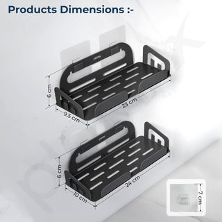 Plantex Bathroom Organiser Without Drill/Self Adhesive Bathroom Shelf/Stainless Steel Shelf for Bathroom- Pack of 2 (10x4 Inch,Black)