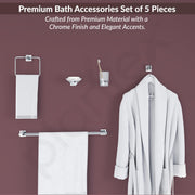 Plantex Stainless Steel Bathroom Set/Soap Holder/Tumbler Holder/Towel Rod/Napkin Holder/Robe Hook/Bathroom Accessories - Set of 5 (Chrome)