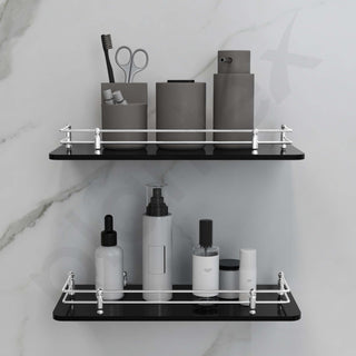 Plantex Wall Mount Glass Shelf for Bathroom/Shelves for Kitchen/Black Glass Shelf, Polished (12x6 Inches - Pack of 2)