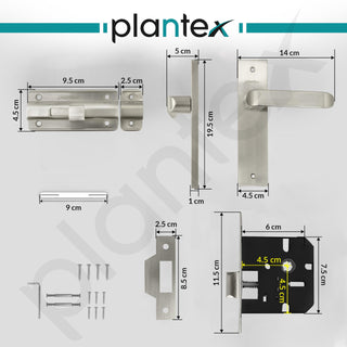 Plantex Heavy Dut Bathroom Door Lock/Mortise 8inch Keyless Plate Handle Set for Home/Bathroom/Store Room/Balcony/Office with Baby Latch (8110, Matt)