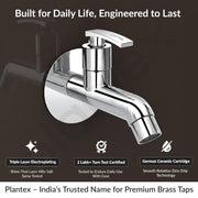 Plantex Pure Brass COL-1002 Long Body Bib Cock for Bathroom with Water Saving Aerator/Wall Mount BibTap with Wall Flange for Bathroom-7 Year Warranty (Chrome)