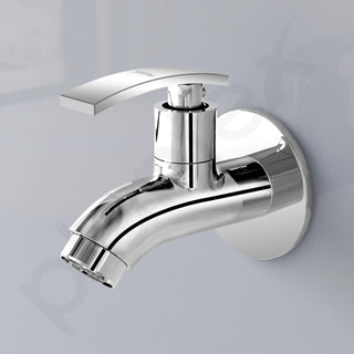 Plantex Pure Brass Single Lever Short Body Bib Tap with Water Saving Techonlogy Tap/Water Tap with Teflon Tape & Wall Flange for Bathroom (ZUR-1502, Chrome)