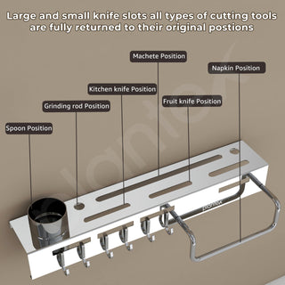 Plantex Multifunctional Stainless Steel Kitchen Cutlery Organizer/Knife Holder/Cutlery Stand/Spatula-Ladle Holder with Adjustable Hooks and Towel Hanger (Chrome)