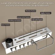 Plantex Multifunctional Stainless Steel Kitchen Cutlery Organizer/Knife Holder/Cutlery Stand/Spatula-Ladle Holder with Adjustable Hooks and Towel Hanger (Chrome)