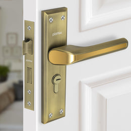 Plantex Heavy-Duty Door Lock Set - Main Door Lock Plate Handle Set/6-Lever Mechanism Mortise Locks with 3 Keys/Brass Locks Body & Cylinder (PTP-012- Brass Antique & Gold)