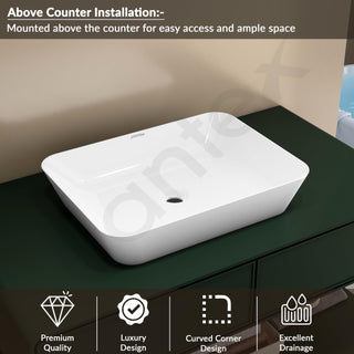 Plantex Ceramic Wash Basin/Washbasin for Bathroom/Tabletop Wash Basin with 10 Years Glaze Warranty by Plantex/Countertop Vessel Sink for Home, Office – (NCTT-338, White, 22 x 16 x 4 Inch)