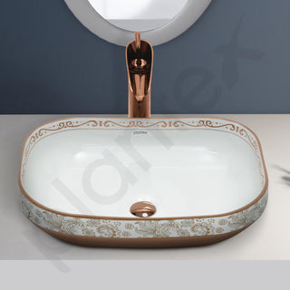 Plantex Table Top Wash Basin For Bathroom/Designer Ceramic Basin/Countertop Vessel Sink Basin - Indo-European Collection (20 x 14.5 x 5.5 Inch)