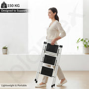 Plantex 3 Step Ladder for Home Use/Wide Anti-Slip Heavy-Duty Step Stool/Lightweight Kitchen Ladder 3 Step (White)
