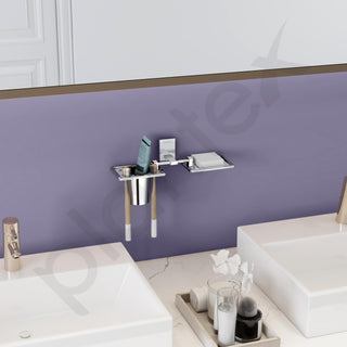 Plantex Senso Bathroom 2 in 1 soap Holder and Brush Stand for wash Basin (304 Stainless Steel)