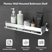 Plantex Stainless Steel Bathroom Shelf Rack / Bathroom Organizer / Wall Shelf for Bathroom Accessories Set / Kitchen Stand / Kitchen Shelves & Racks - Chrome (12x5 Inch)