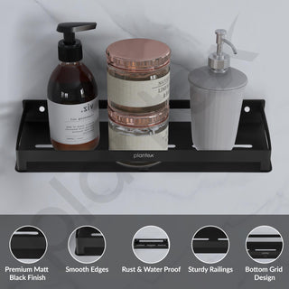 Plantex Stainless Steel Bathroom Shelf/Shelf for Bathroom/Multipurpose Storage Rack/15x5 inch Shelf for Kitchen/Home/Office/Hotel - Pack of 1 (Black)