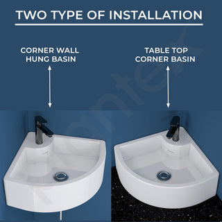 Plantex White Ceramic Corner Washbasin/Wall Mount Basin for Bathroom/Wall Hung Wash Basin/Small Corner Sink/10 Years Glaze Warranty by Plantex (Cornia - 16 x 16 x 10 Inch)