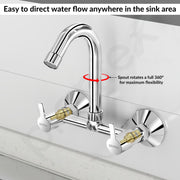 Plantex Sink Mixer for Kitchen/Hot & Cold Water Mixer with Teflon Tape & Wall Flange - Pack of 1 (Rio, Chrome)
