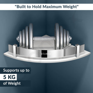 Plantex Bathroom Corner Shelf for Wall Acrylic/Wall Mounted Shelf for Bathroom with Stainless Steel Railings/Wash Room Accessories Items (White, 10x10 inches)