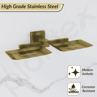 Plantex Stainless Steel Double Soap Holder for Bathroom/Soap Case/Dual Soap Dish/Soap Storage/Bathroom Accessories - Pack of 1, Aqua (Brass Antique)