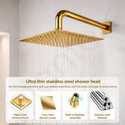 Plantex Stainless Steel Overhead Shower 8 x 8 inch with Water-Saving Technology/High pressure Rain Shower Head without Arm/Bathroom Shower -(Ultra Slim-PVD Gold)