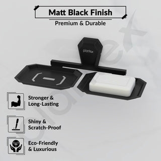 Plantex Double Soap Dish for Bathroom/304 Grade Stainless Steel Dual Soap Holder/Soap Case/Soap Stand/Bathroom Accessories - Pack of 1 (PMB-2408, Z-Black)