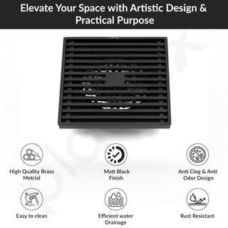 Plantex Solid Brass Floor Drainer for Bathroom/Shower Drain Cover/Floor Trap/Jali for Bathroom/Kitchen with Anti Foul Cockroach Trap - (Black, 5 x 5 Inch)