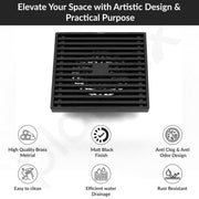 Plantex Solid Brass Floor Drainer for Bathroom/Shower Drain Cover/Floor Trap/Jali for Bathroom/Kitchen with Anti Foul Cockroach Trap - (Black, 5 x 5 Inch)