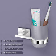 Plantex 304 Grade Stainless Steel Tumbler Holder Stand with Spaces for Toothbrush Bathroom Acessories - Benz (Chrome)