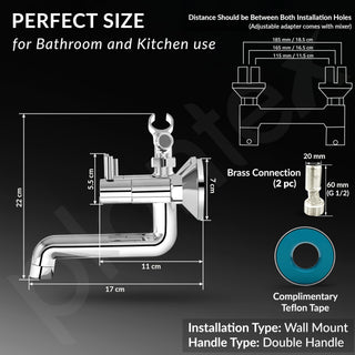 Plantex Telephonic Brass Wall Mixer for Bathroom/Tap Mixer/Wall Mixer for Bathroom 2 in 1 with 7-Year Manufacturer's Warranty-(ICO-917-Chrome)