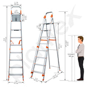 Plantex Secura 8 Step Aluminium Ladder for Home/Foldable Ladder with Safe Hand Rails/5 Year Manufacturer Warranty(Orange-Silver)