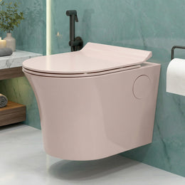 Plantex Platinum Ceramic Rimless Wall Hanging Commode/Washdown Western Commode with Soft Close Toilet Seat - P Trap Outlet ( Peach )