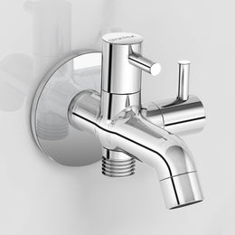 Plantex Pure Brass Two-Way Bib Cock Tap with Water-Saving Aerator/Compatible with Washing Machines/2 in 1 Tap -7 Year Warranty -(ICO-907-Chrome)
