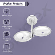 Plantex 304 Grade Stainless Steel Double Soap Holder for Bathroom/Soap Stand for Bathroom Wall/Soap Dish/Bathroom Accessories - Daizy (Chrome)