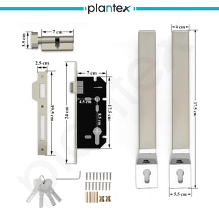 Plantex Door Handle/15 Inch Door Handle with Lock/Stainless Steel Handle Set for Home/Office/Door Accessories (Pack of 1, Satin White, Chrome)