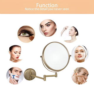 Plantex Brass And 304 Grade Stainless Steel Body Two-Sided 360° Swivel Mirror/Bathroom Mirror/Makeup Mirror/Vanity Mirror Wall Mounted (8 Inches/Brass Antique) - Round