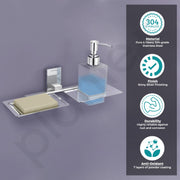 Plantex 304 Grade Stainless Steel 2in1 Soap Holder with Soap Dispenser/Soap Dish/Handwash Dispenser/Bathroom Accessories - Chrome