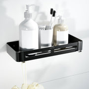 Plantex Aluminum Bathroom Shelf for Wall/Kitchen Shelf/Bathroom Wall Shelf with Moving Hooks/Bathroom Organizer with Drill/Rack-(12X5 Inch Matte Black Finish)
