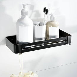 Plantex Aluminum Bathroom Shelf for Wall/Kitchen Shelf/Bathroom Wall Shelf with Moving Hooks/Bathroom Organizer with Drill/Rack-(12X5 Inch Matte Black Finish)