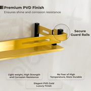 Plantex Stainless Steel Bathroom Shelf/Kitchen Wall Mounted Shelf/Shelf for Washroom/Premium Bathroom Organizer (12x5 Inches, Gold)