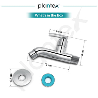 Plantex Pure Brass COL-1002 Long Body Bib Cock for Bathroom with Water Saving Aerator/Wall Mount BibTap with Wall Flange for Bathroom-7 Year Warranty (Chrome)