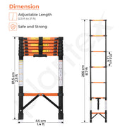 Plantex 2.7m (8.85 ft.) Telescopic Ladder/Carbon Steel 7-Steps Portable & Compact Ladder/Foldable Multipurpose Collapsible Ladder for Home & Outdoor Use - (Orange)