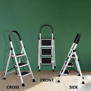 Plantex Ladder for Home/Strong Foldable Wide 3 Step Ladder/Anti-Skid 3 Step Ladder - (Apex - White)